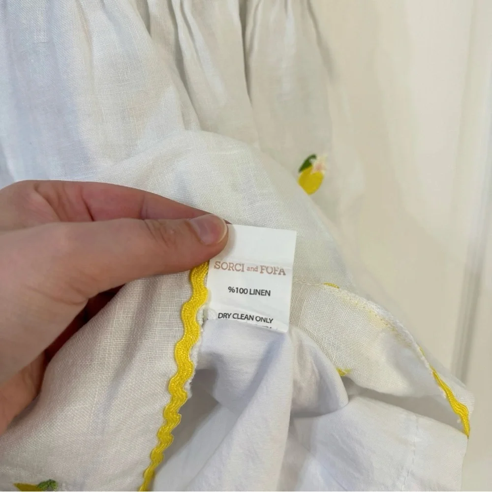 Sorci and Fofa Girls 6 Embroidered Lemon Flutter Sleeve Ric-Rac Linen Dress‎ - Picture 16 of 16
